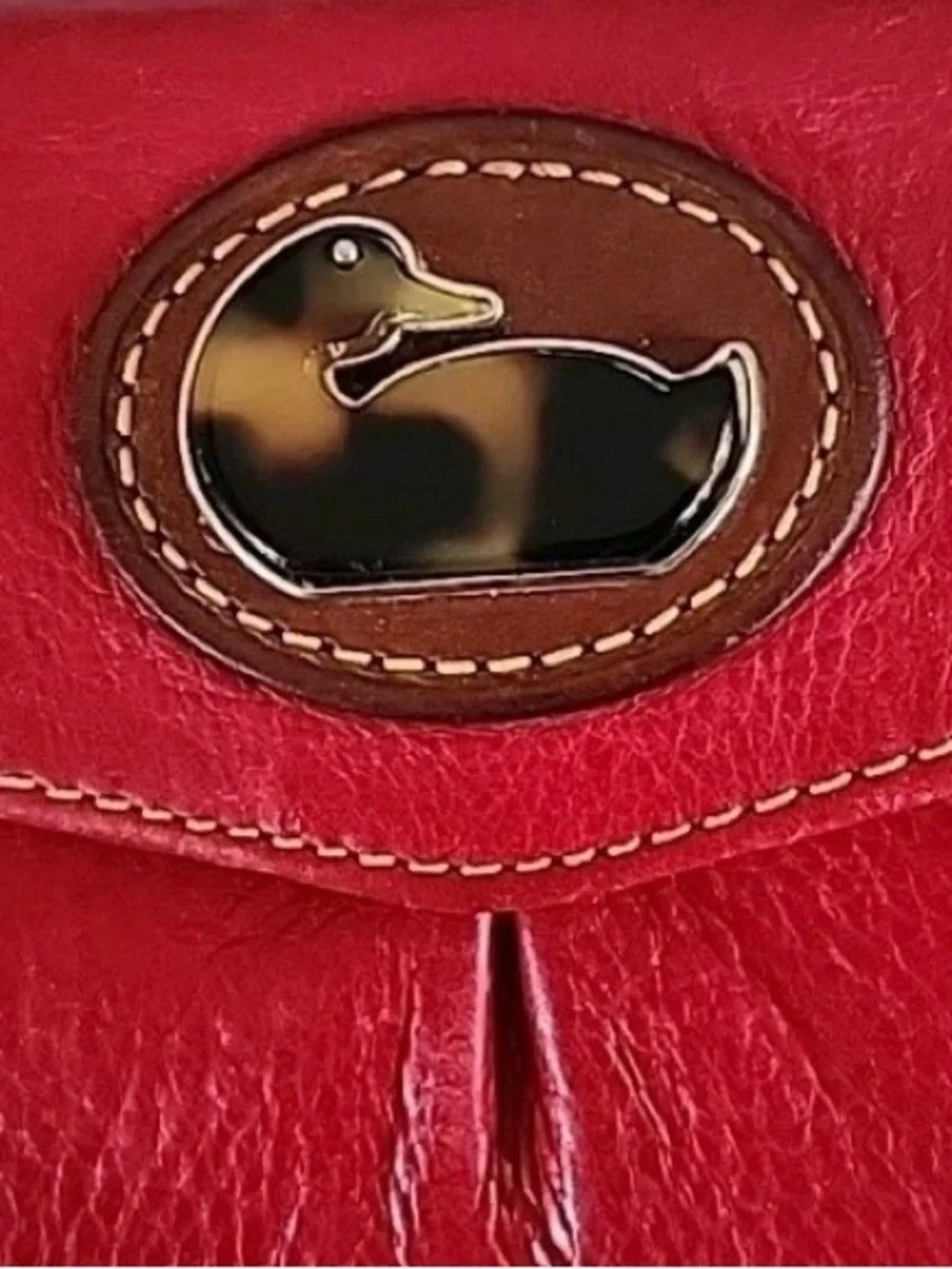 🦆 DOONEY & BOURKE RED TRIFOLD LEATHER WALLET CLUTCH WITH TORTOISE DUCK LOGO - Picture 4 of 13